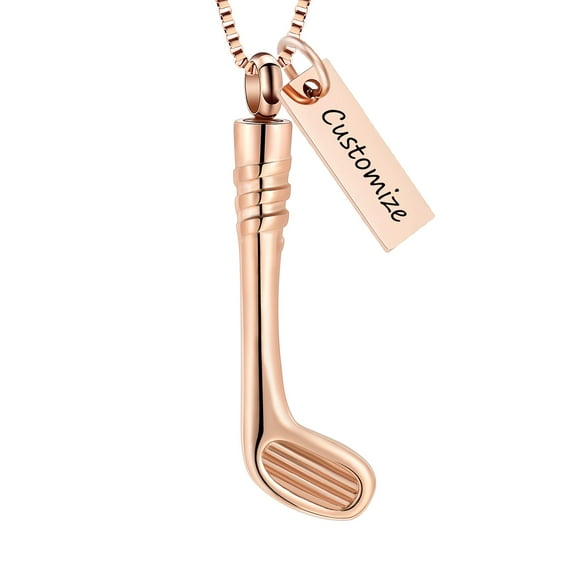 Personalize Stainless Steel Golf Club Pendant Urn Necklace for Cremation Ashes of Loved One Memorial Jewelry