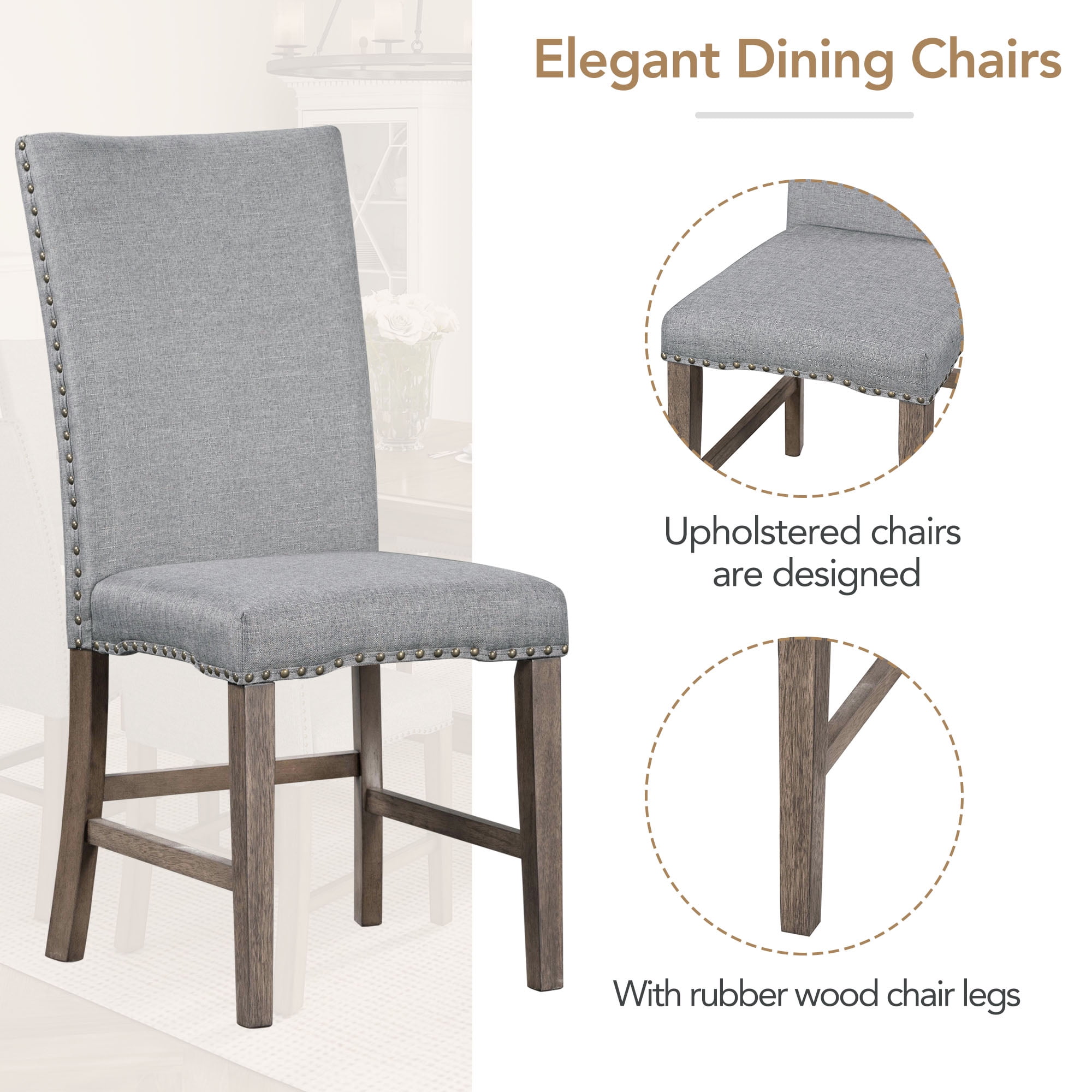 Harper & Bright Designs 7 Pieces Extendable Dining Table Set for 6, Farmhouse Kitchen Table Set with 6 Upholstered Chairs for Dining Room, Gray