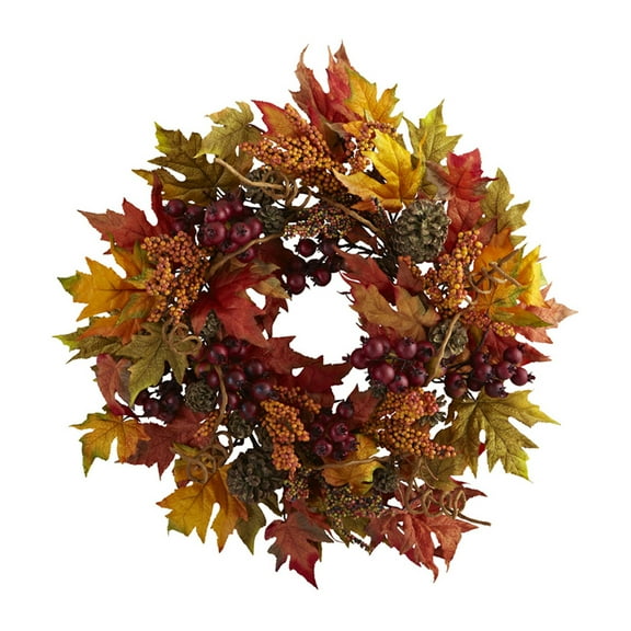Nearly Natural 24" Maple and Berry Wreath