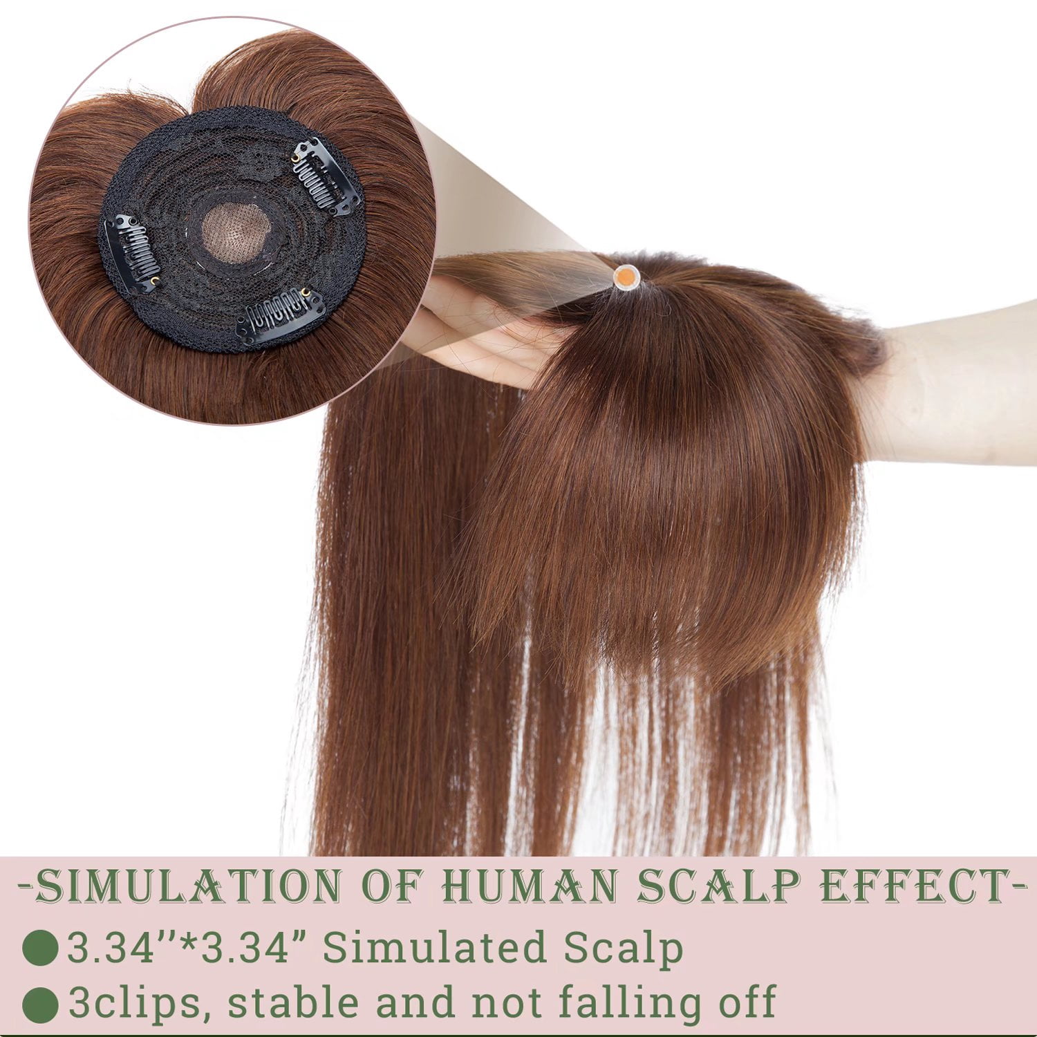MY-LADY Hair Toppers for Women Real Human Hair with Bangs 3 Clip In Remy Topper Hairpiece for Thin Hair Natural Looking Hair Extensions 14inch #04 Medium Brown