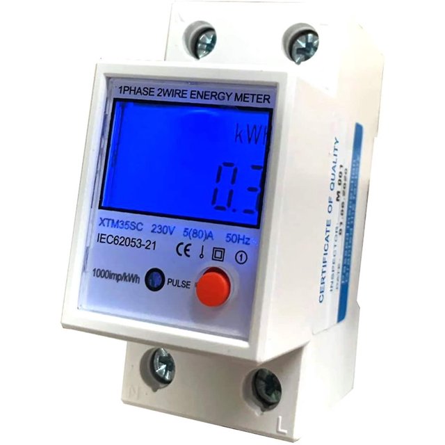 5(80)a Medidor de electricidad digital Lcd - Medidor de energía CA - Riel - Kwh - 1 Fase - 2 pines - 2p Din - Ac230v. Afortunado Sencillez