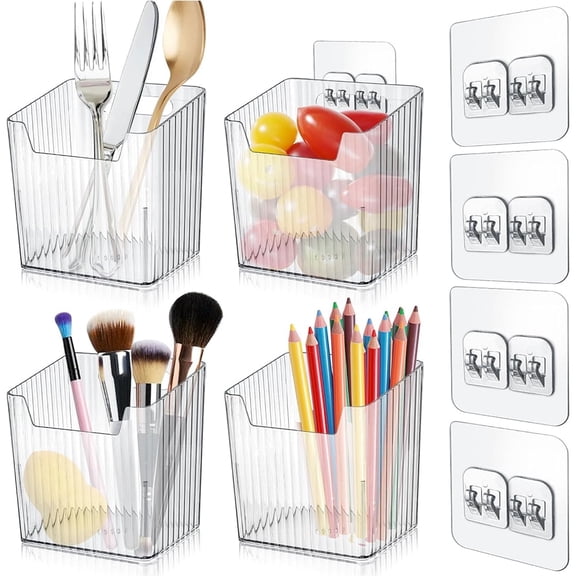 Januofit 4Pack Acrylic Wall Mount Organizer, Adhesive Cabinet Door Storage Bins, Clear Makeup Containers, Stackable Organizer Basket for Kitchen, Bathroom, Cabinet, Pantry, Office