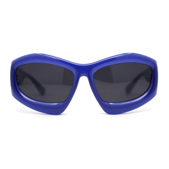 Womens Oversized Trendy Sport Thick Bevel Frame Wrap Plastic Sunglasses Navy - Black