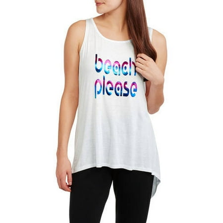 Women's Open Back Scoopneck Sleeveless "Beach Please" Graphic Tank