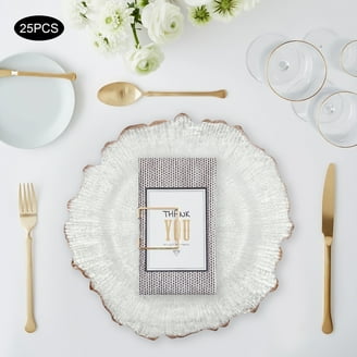 50 Pcs Round White Charger Plates 13 Inch Chargers For Dinner Plates, Reusable Reef