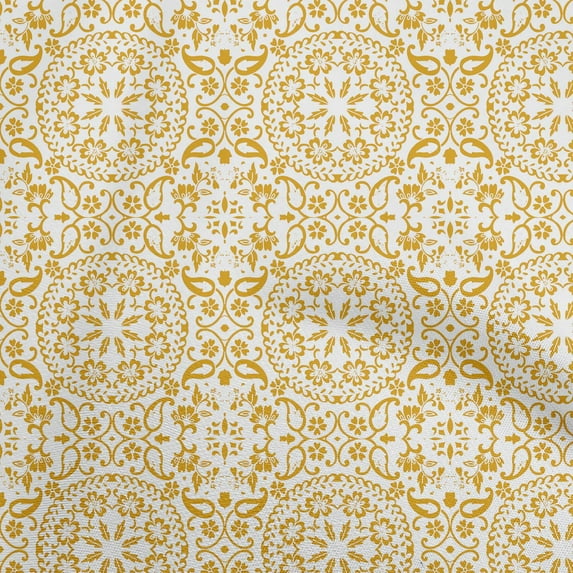 oneOone Cotton Silk Yellow Fabric Asian Block Floral Craft Projects Decor Fabric Printed By The Yard 42 Inch Wide
