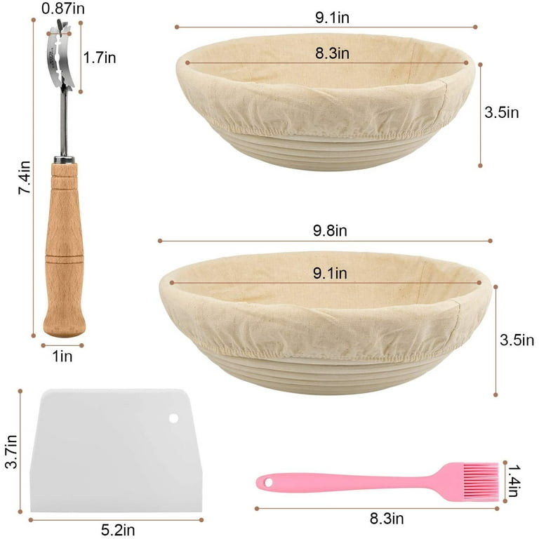  Sourdough Bread Baking Set, 10 Inch Oval & 9 Inch Round  Banneton Bread Proofing Baskets with Linen Liner, Silicone Bread Sling,  Danish Dough Whisk, Dough Scraper Kit, Silicone Brush & Silicone