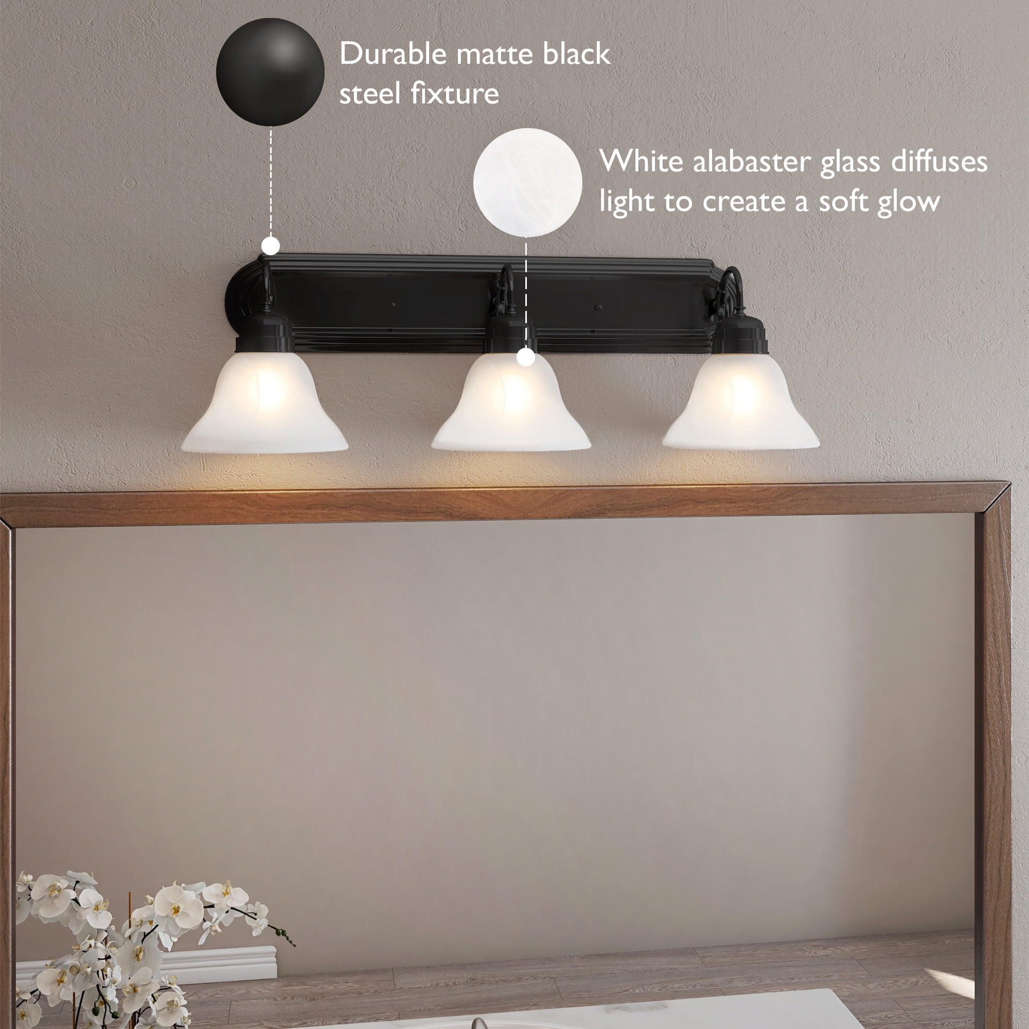 Design House Millbridge 3-Light Dimmable Wall or Vanity Light, Matte Black