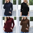 thumbnail image 4 of Sudadera de moda para mujer, cuello vuelto, bolsillo con cordón ajustable, cheques de gofres, jersey Abanopi Café/Grande, 4 of 7