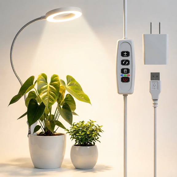 Fyniora Grow Lights for Indoor Plants, Full Spectrum LED Plant Light with 10-Levels Dimmable & 360°Gooseneck, Pot Clip Plant Growing Lamp with 3/9/12 Hrs Auto Timer for Small Plants, 1 Pack,White