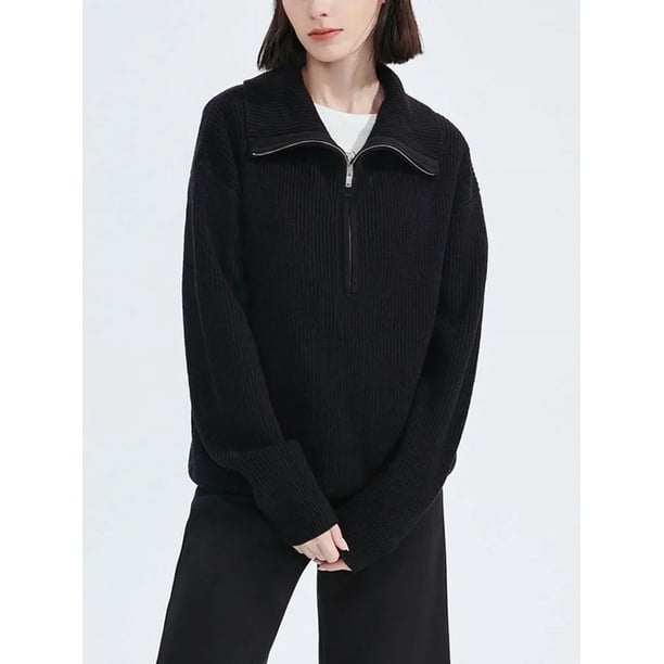 Suéteres de invierno para mujer, color gris liso, cuello alto, informales, holgados, con cremalleras gruesas, hermosos suéteres de gran tamaño para mujer