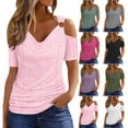thumbnail image 3 of Besolor Off Shoulder Tops for Women Eyelet Hole Cowl Neck Short Sleeve Summer Casual Beachwear Boho Shirts Blouse, 3 of 7