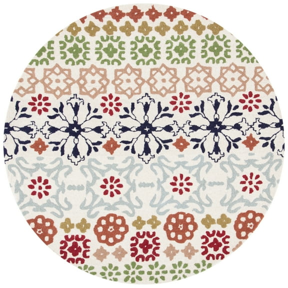 SAFAVIEH Wyndham Fionntan Abstract Floral Wool Area Rug, Ivory/Multi, 5' x 5' Round