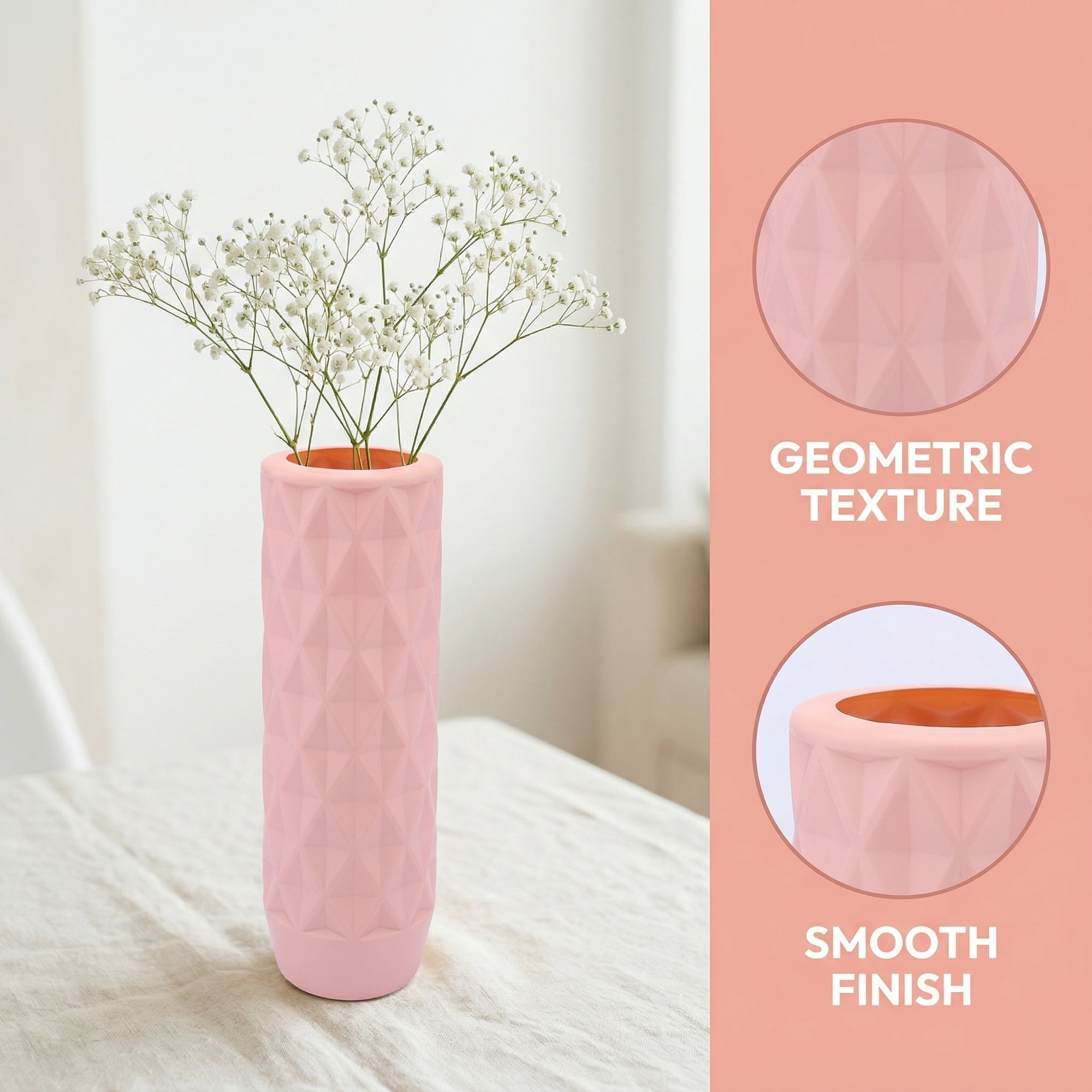 Unique Bargains Clear Plastic Cylinder Shatterproof Flower Vase Pink 3.5" x 3.5" x 11.8"