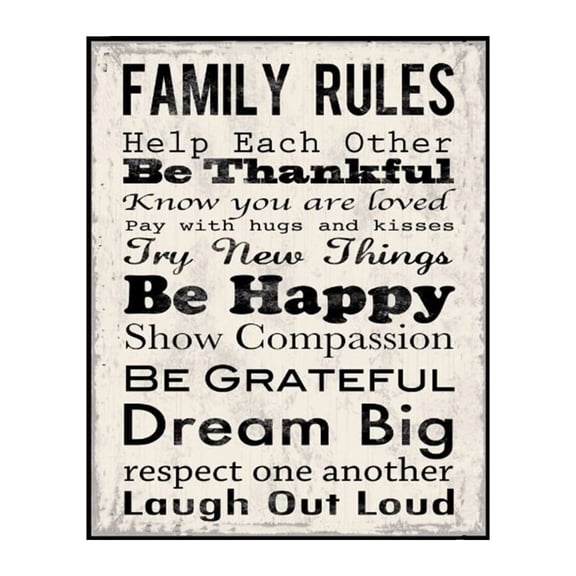 Family Rules - Inspirational Wall Art Decor, Happy Thankful Wall Art Print, Scripture Wall Art, Home Decor, Farmhouse Decor, Kitchen Decor, Bedroom or Living Room Decor For Wall