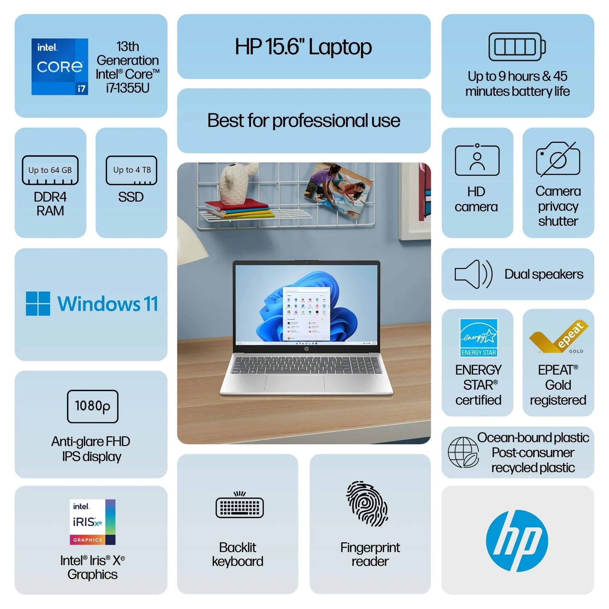 HP Pavilion 15-inch Touchscreen Laptop, 13th Generation Intel Core i7-1355U, Intel Iris Xe Graphics, 16 GB RAM, 512 GB SSD, Windows 11 Pro