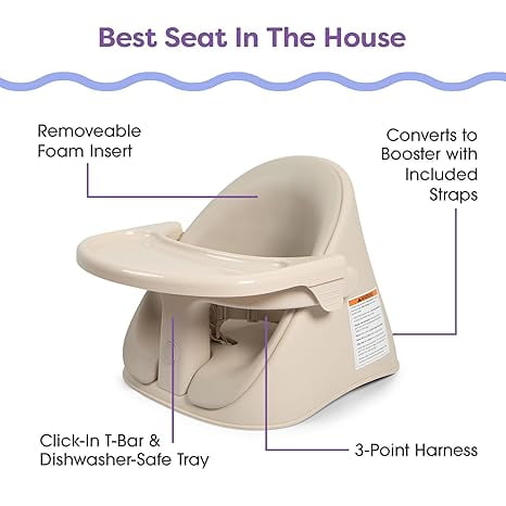 Boppy Proper Posture Floor and Booster Seat, Oatmeal, Ergonomic Infant Seat for Ideal Posture & Hip Alignment, Adjustable for 4-36 Months, Converts from Floor Seat to Booster, Dishwasher-Safe Tray