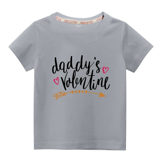 Pisexur Mode Mignon pour Tout-Petits Garçons Filles Couleur Unie Col Rond Saint-Valentin Imprimé Cœur Manches Courtes