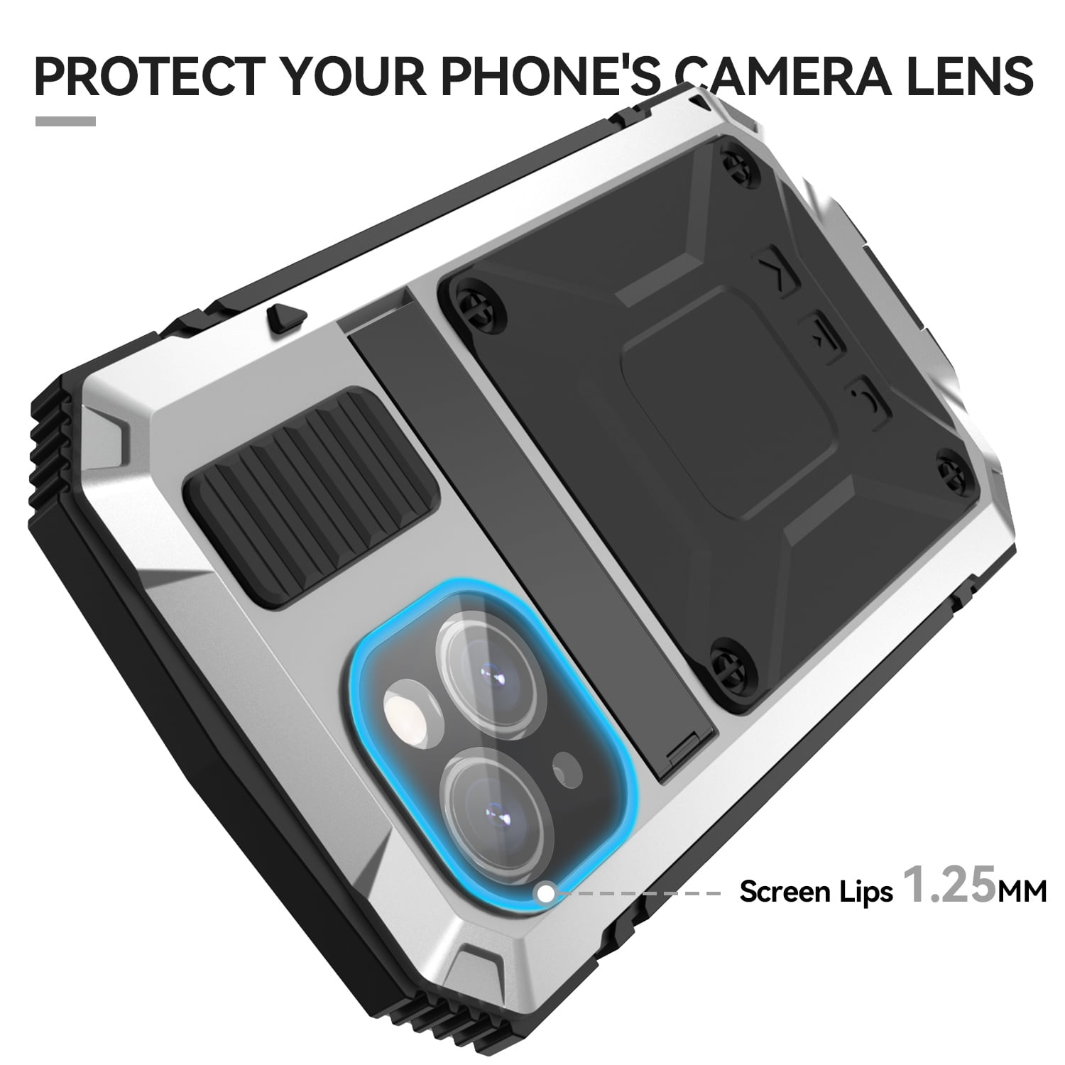 for iPhone 13 Armor Cover Case with Screen Protector, with Built-in 360° Rotate Ring Stand Heavy Duty Protection Cover Case for Apple iPhone 13, Silver