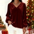 thumbnail image 6 of Plcasen Womens Velvet Tops V Neck Long Sleeve Fall Winter Trendy Dressy Casual Loose Tunic Shirts, 6 of 7