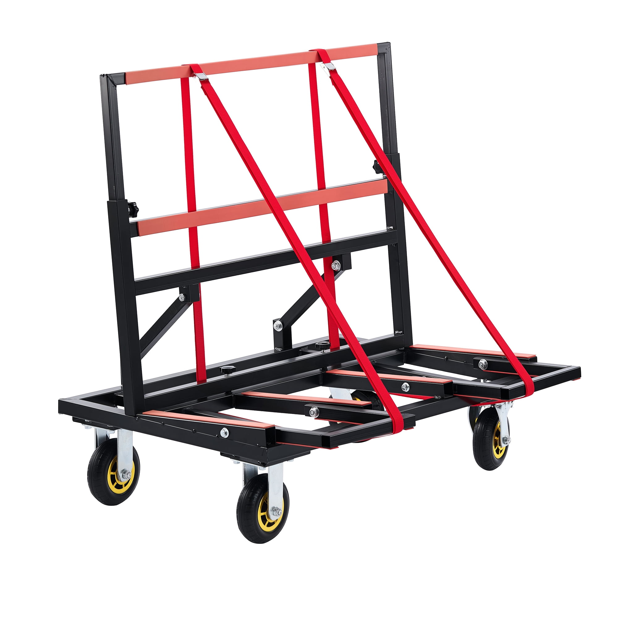 Folding Drywall Dolly with 4X6" Casters, 2000 LBS Load Capacity, Expandable Deck and Back Frame, Portable Panel Cart for Versatile of Handling Plywood, Plasterboard, Glass with 2PCS Tie-Down Strapp