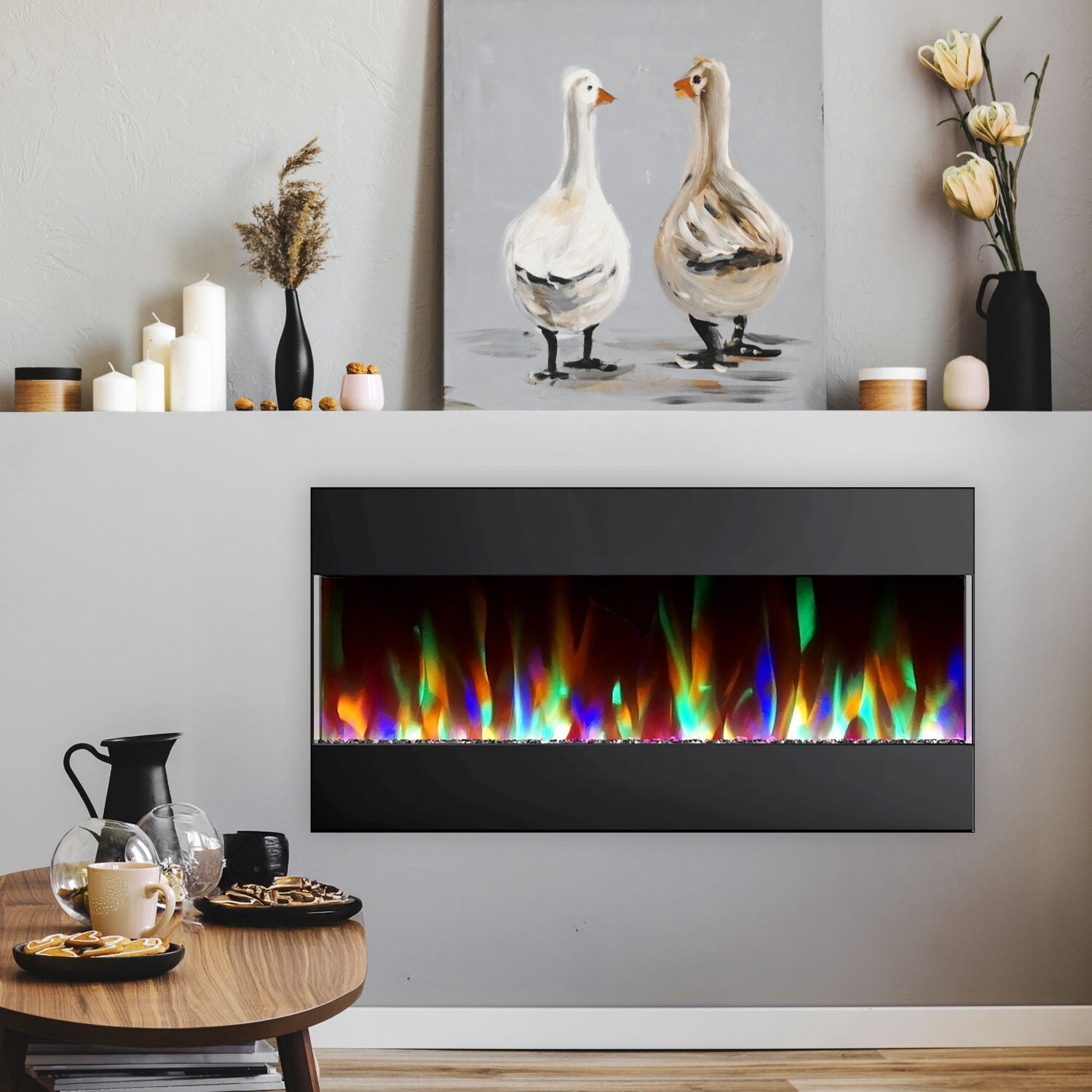 Cambridge 42-in. Black Indoor Wall Mount Electric Fireplace with Crystal Rock Display