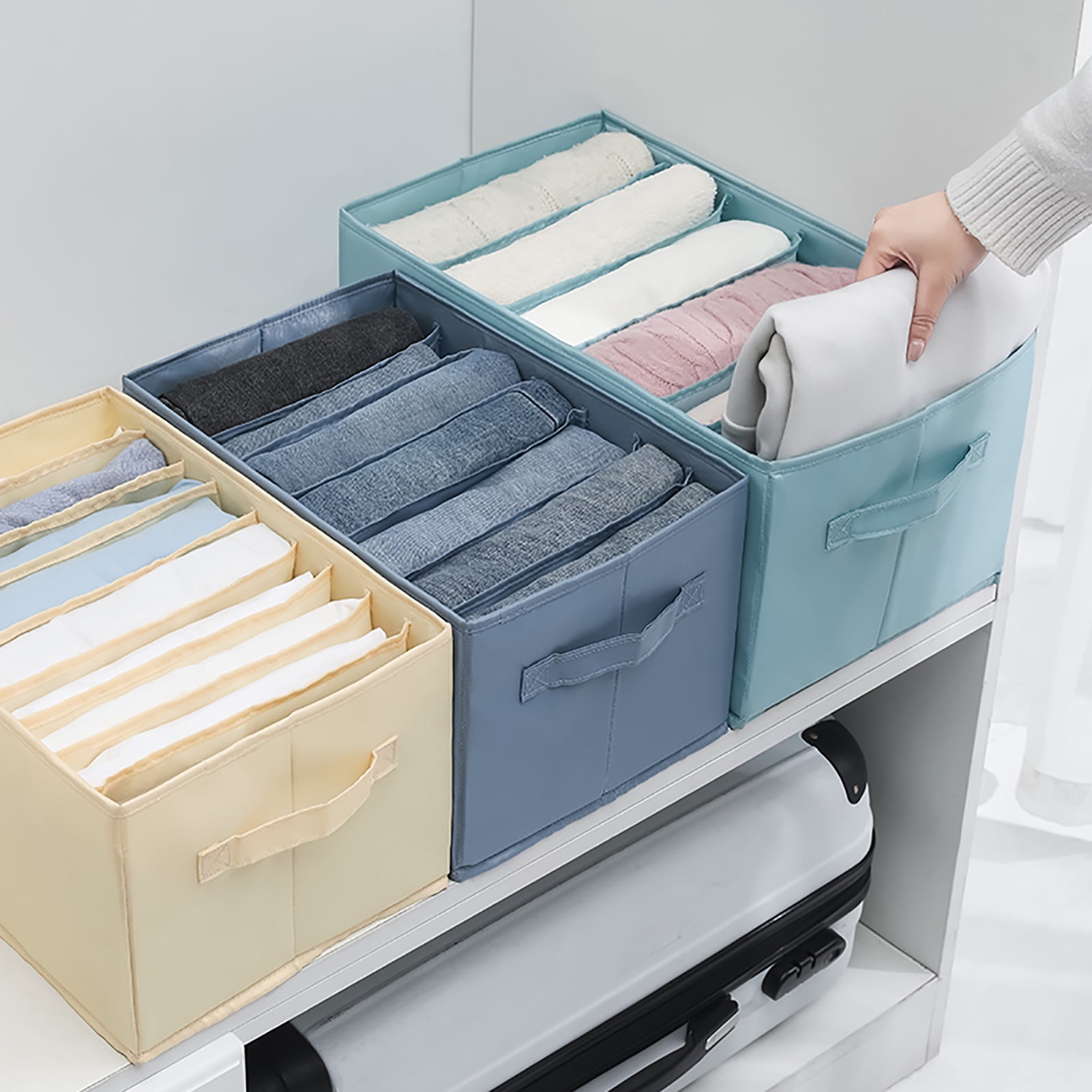 Clothes Organizers Storage Oxford Linen Multi Compartment Storage Box Large  T-shirt Jeans Folding Portable Wardrobe Hives Drawer