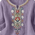 thumbnail image 6 of Women Blouses Trendy Sawvnm Embroidered Tops For Women 3/4 Sleeve Boho Linen Shirts Plus Size V Neck Tunic Peasant Clothes Purple XXXL, 6 of 8