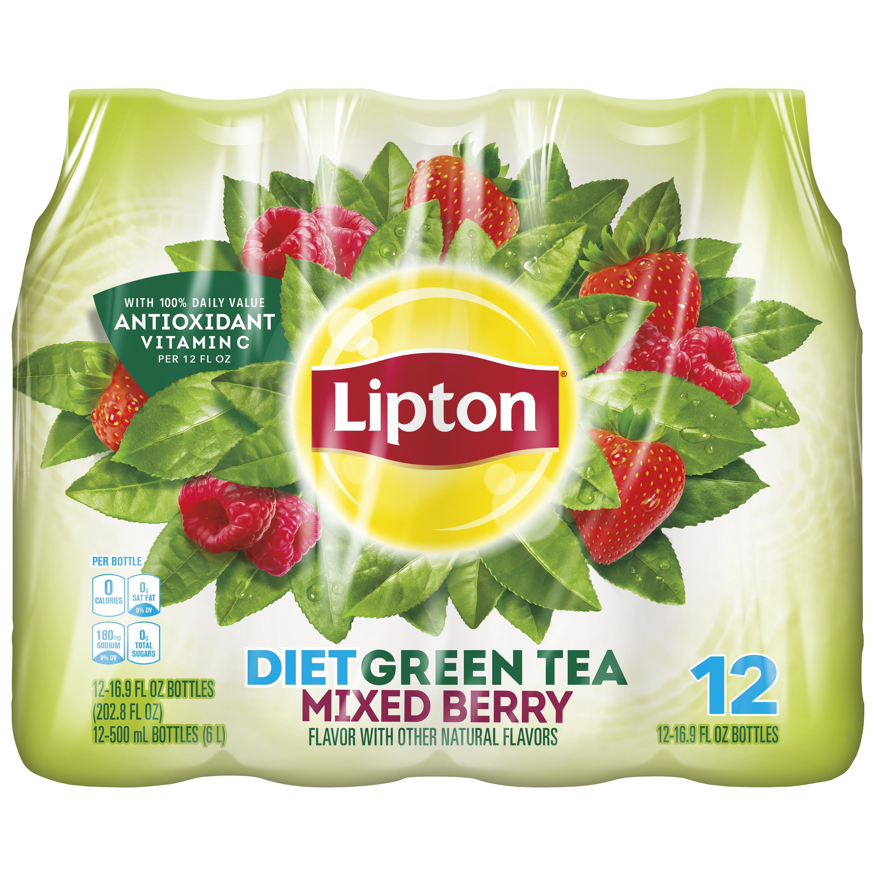 Lipton Diet Green Tea Mixed Berry Iced Tea, 16.9 Oz, 12 Pack Bottles - Walmart.com