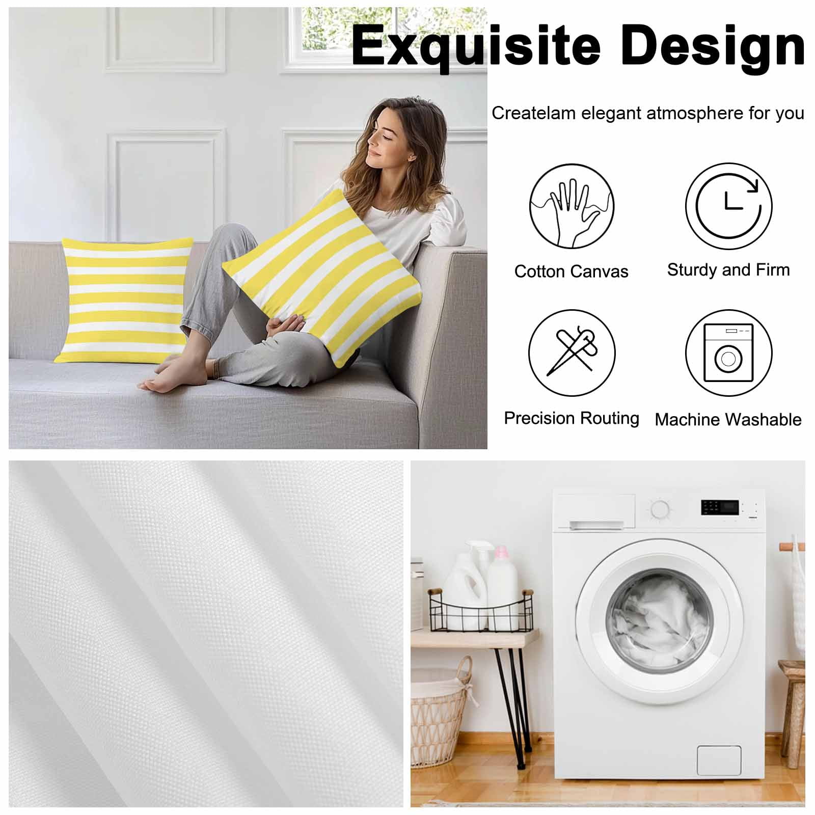 White Yellow Striped Outdoor Pillow Covers Set of 2 Simple Stripes Background Waterproof Throw Pillow Case Decorative Square Cushion Cover for Patio Couch Garden Balcony, 18"x18"