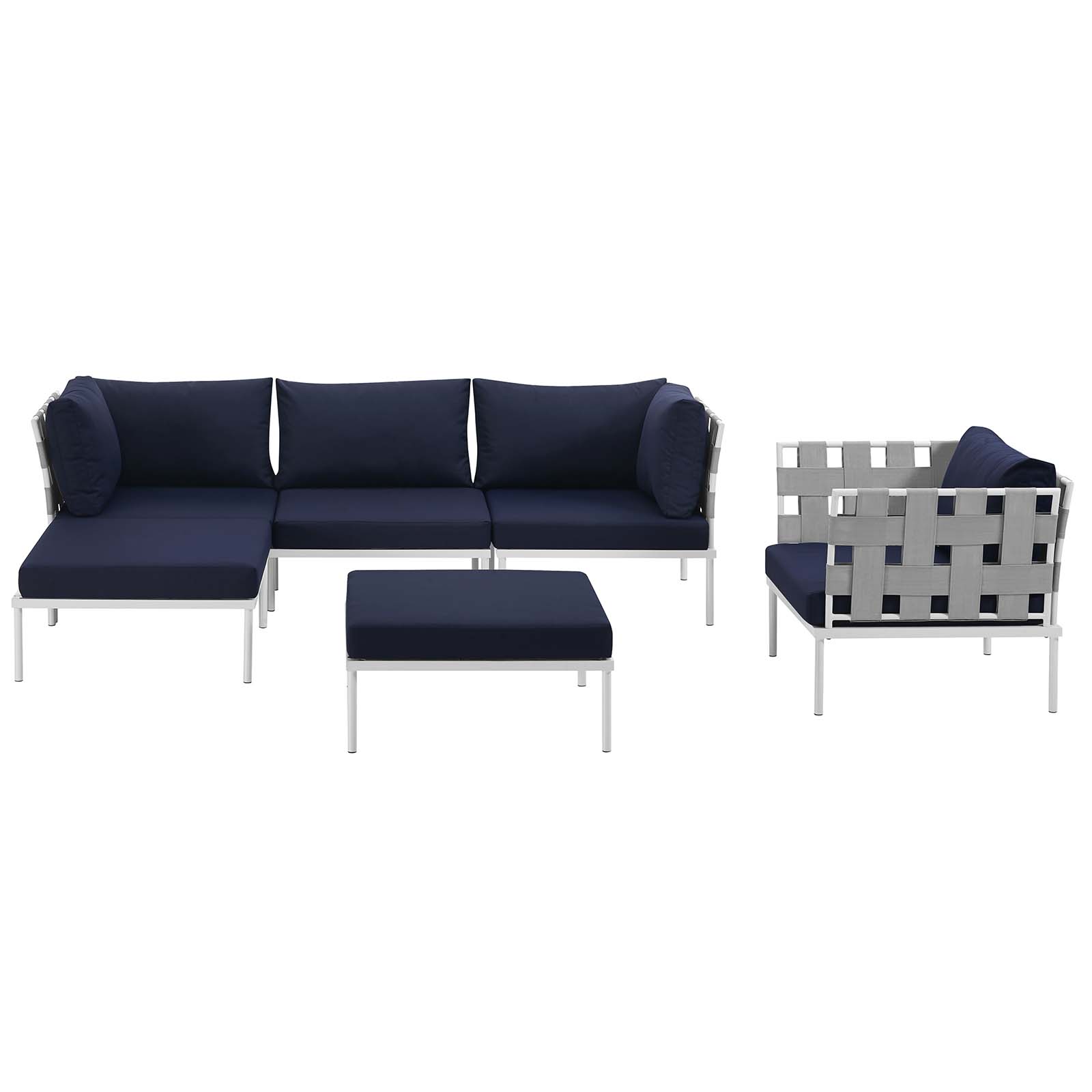 Modway Harmony 6 Piece Outdoor Patio Aluminum Sectional Sofa Set in White Navy - image 4 of 8
