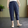 thumbnail image 6 of Outfmvch Cropped Linen Pants Women Cotton Linen Pants Boho Pants for Women 2026 Summer Beach Pant Outfits Capris Drawstring with Pockets Women High Waisted Wide Leg Women's Culottes Blue M-3XL, 6 of 7