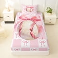 thumbnail image 3 of Erosebridal Pink Bow Baseball Twin Sheet Sets 3pcs for Kids Girls,Geometric Plaid Bedding for Teens Female Women,Lightweight Room Decor, 3 of 5