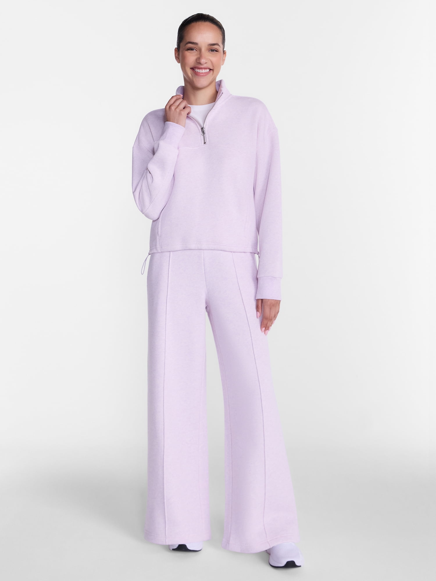 Athletic Works Women's and Women's Plus Pintuck Wide Leg Fleece Pants, 30" Inseam, Sizes XS-4X