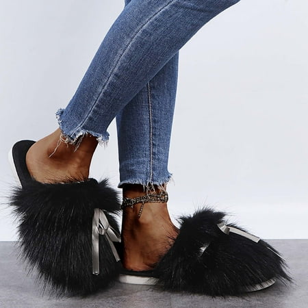 

Qepwscx Slippers For Women Outdoor Slippers Women Slippers Women S Autumn And Winter Bow Knot Household Shoes Baotou Cotton Slippers Wear Half Shoes Womens Slippers Size 8