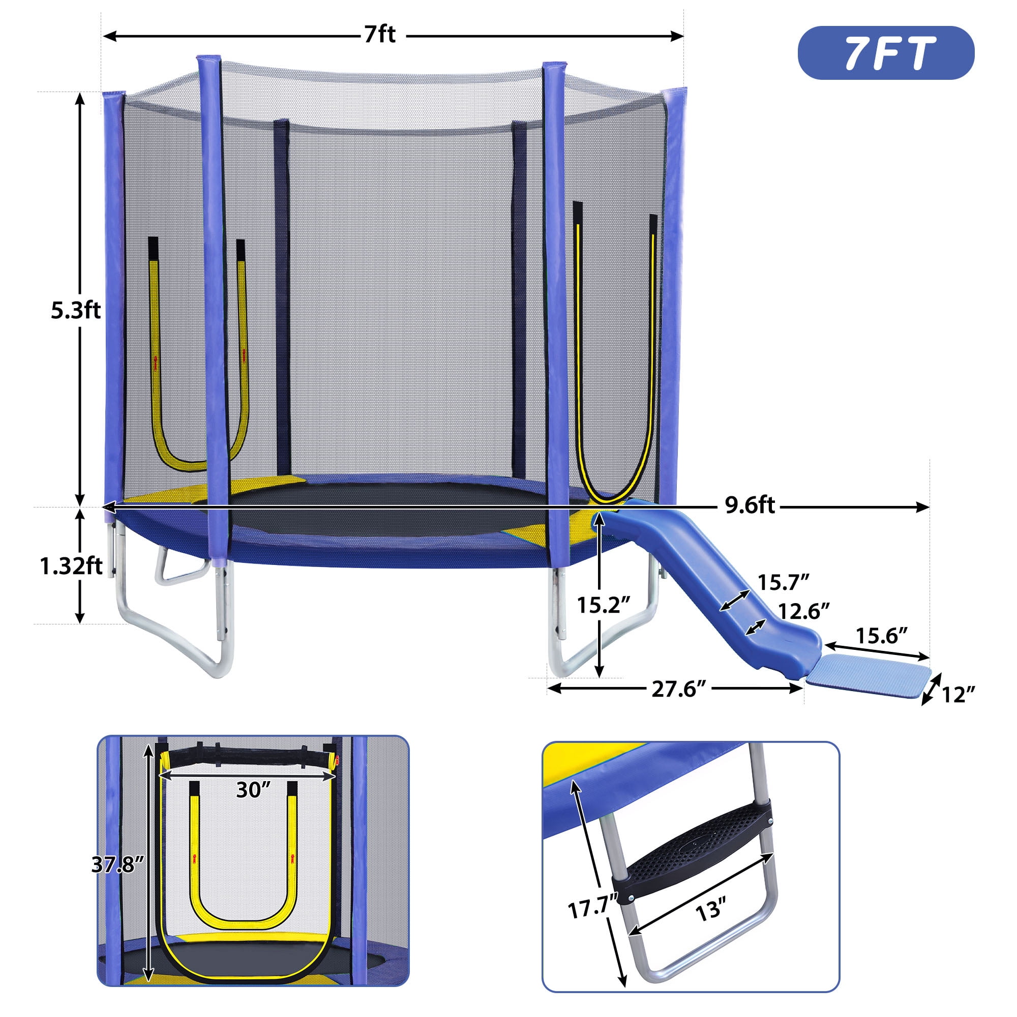 Kadyn 7FT Jumping Toddler Trampoline with Slide and Ladder, Kids Outdoor Trampoline with Safety Enclosure Net, Purple Kadyn 7FT Jumping Toddler Trampoline with Slide and Ladder, Kids Outdoor Trampoline with Safety Enclosure Net, Purple