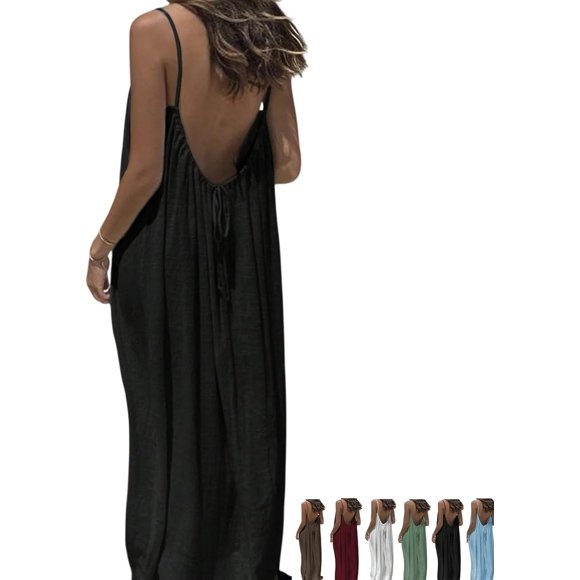 Women's Solid Color Backless Cami Dress, Backless Cami Dresses for Women, Casual Sleeveless Dress for Summer,for Beach