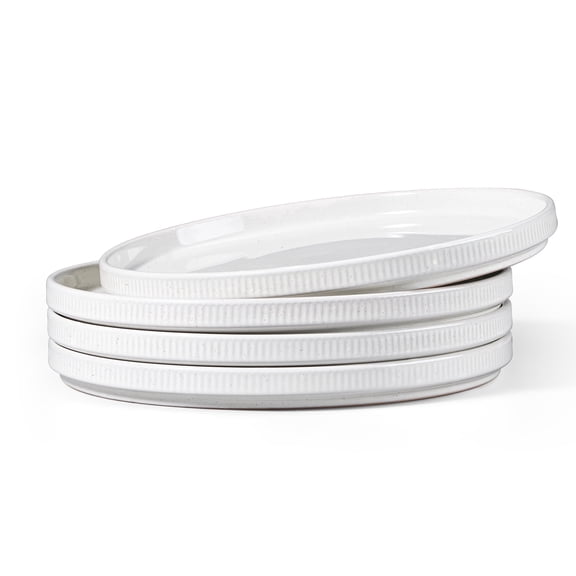 Vesteel 4 Pieces Dinner Plates Set, 10" Premium Stoneware Ribbed Dishes, Chip & Scratch Resistant Ceramic Set for Home Restaurant, Microwave and Dishwasher Safe - Speckled White