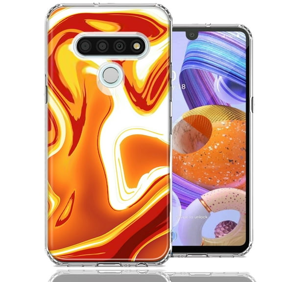 MUNDAZE For LG K51 Orange White Abstract Design Double Layer Phone Case Cover