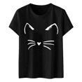 thumbnail image 4 of T-shirts pour Femmes Col Rond Manches Courtes Texte Quotidien Botanique Floral Chat T-Shirt Haut T-Shirts Femmes Noir TG, 4 of 4