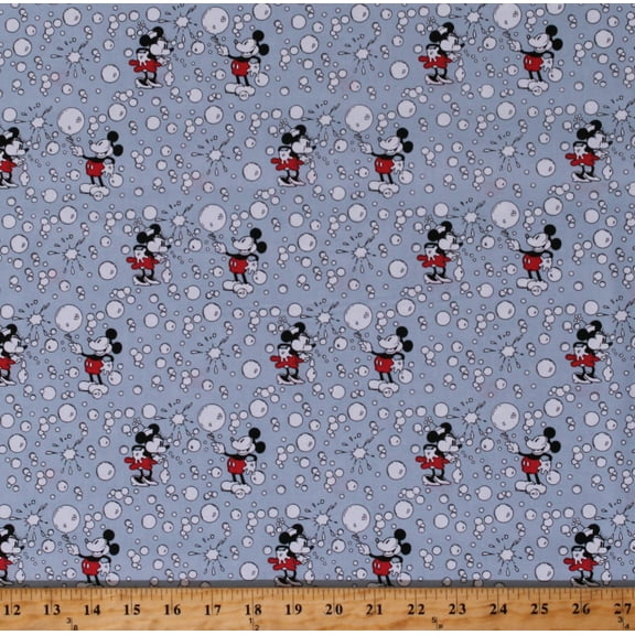 Cotton Disney Kids Mickey Mouse Playing Bubbles Mickey and Minnie Bubbles Blue Cotton Fabric Print by the Yard (20314)