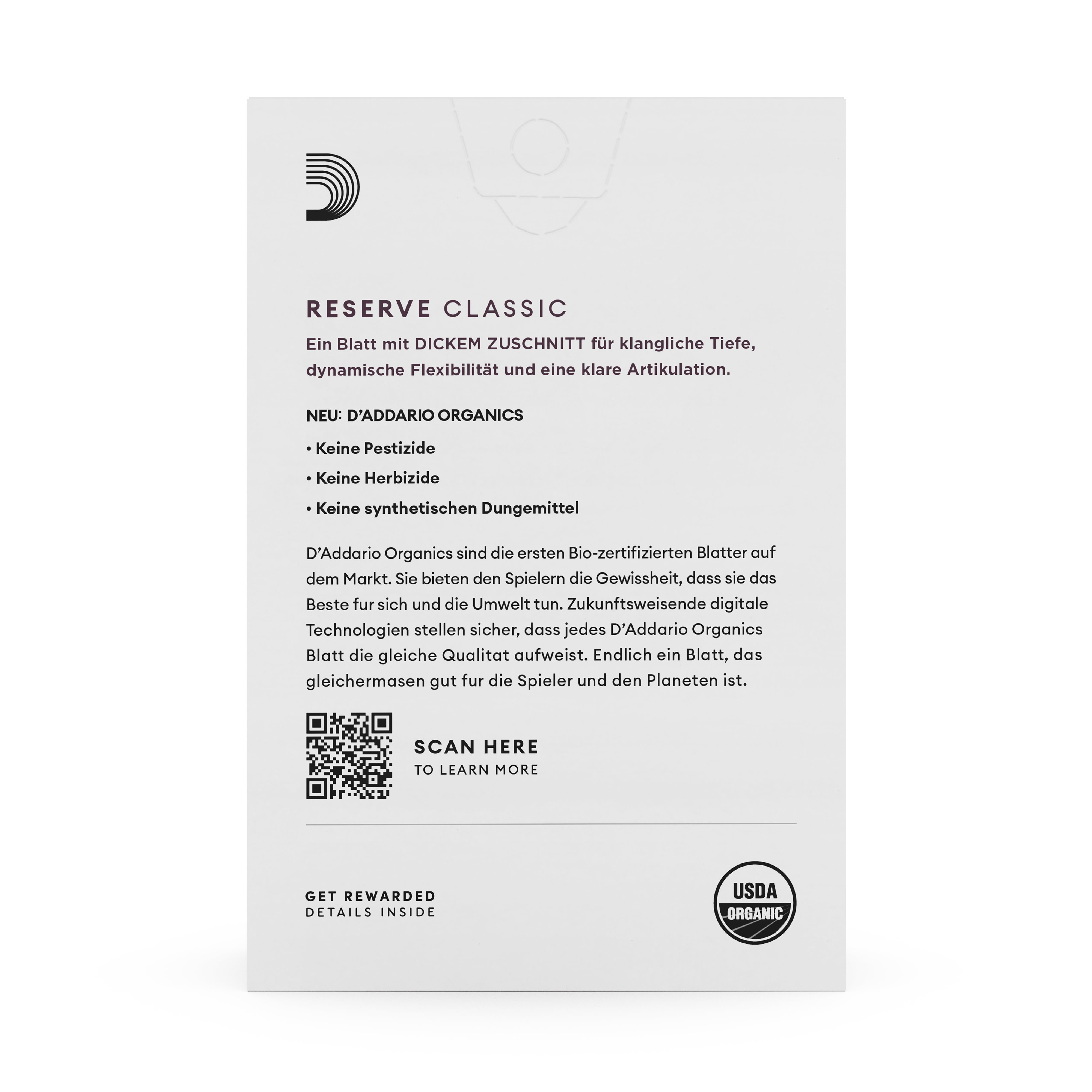 D'Addario Organic Reserve Classic Deutsche Klarinette Reeds Strength 2.5 10-pack