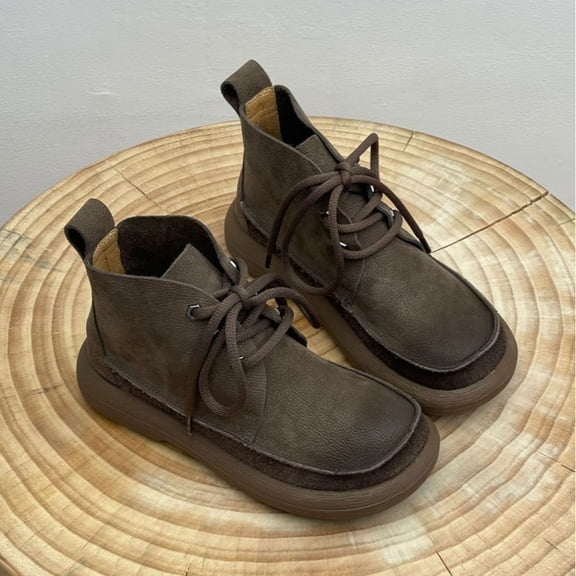 Taylonsss Women's Low Heel Lace-Up Round Toe Ankle Boots in Distressed Leather for Fall and Winter Comfortable Versatile Short Boots with Thick Sole for Casual and Outdoor Wear