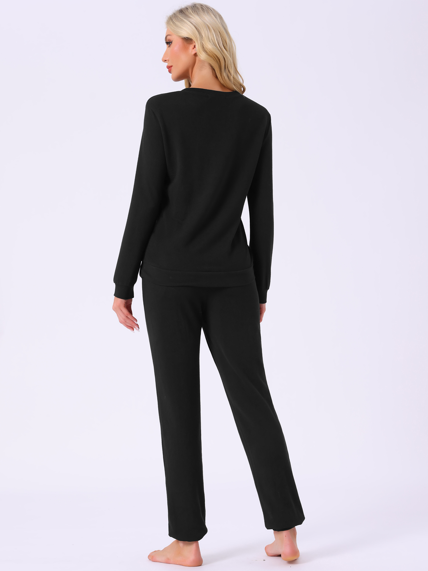 DARING DIVA Women's 2 Pcs Pajama Sets Kint Sweatshirt Sleepwear Black XL
