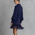 thumbnail image 6 of AUNVITO Women's Deep V Neck Long Sleeve Dress with Fringe Detail Vintage Loose Fit Solid Color Maxi Dress, 6 of 9