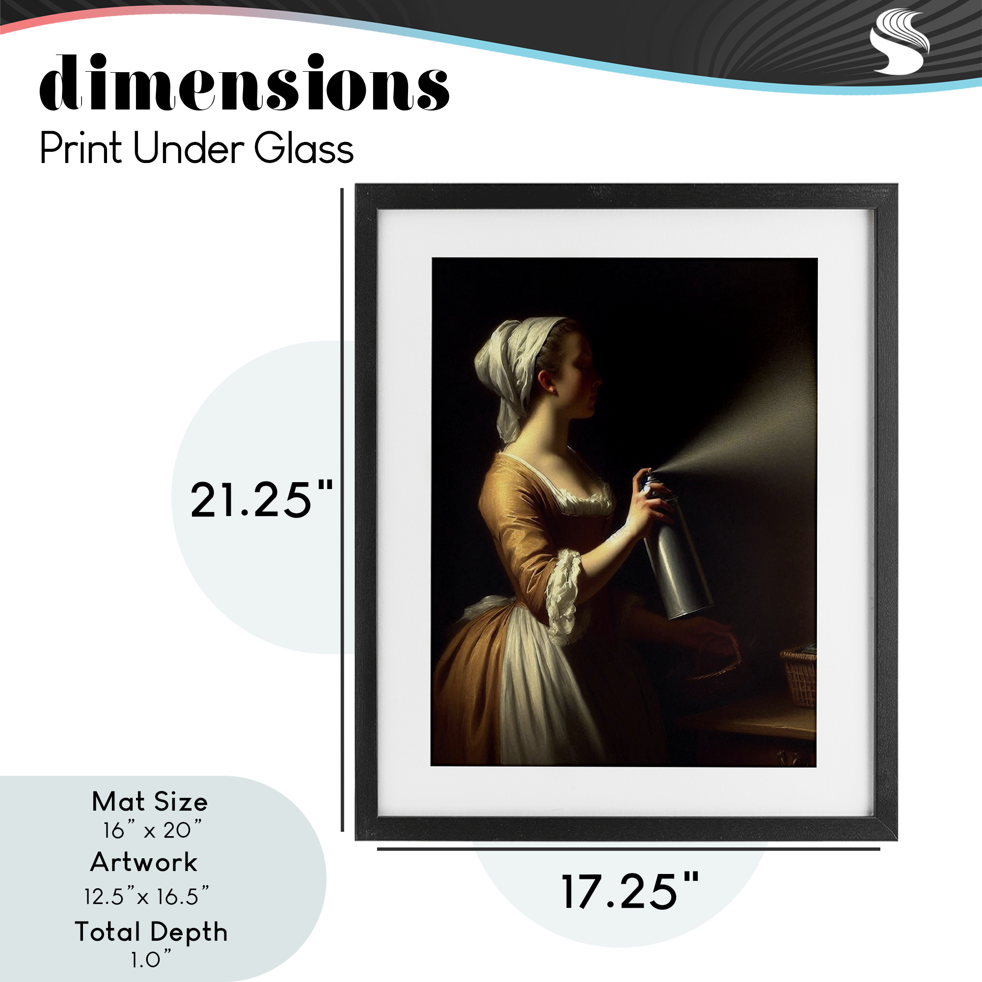 Funny Vintage Lady & Spray Paint Black Framed Print Under Glass, design by Lettered and Lined