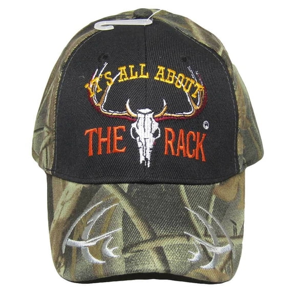It's All About The Rack Deer Skull Black CAMO Embroidered HUNTING Cap Hat