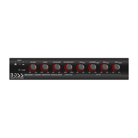4 Band Pre-Amp Half-DIN Car Equalizer, Subwoofer Output, Dual Color Illumination