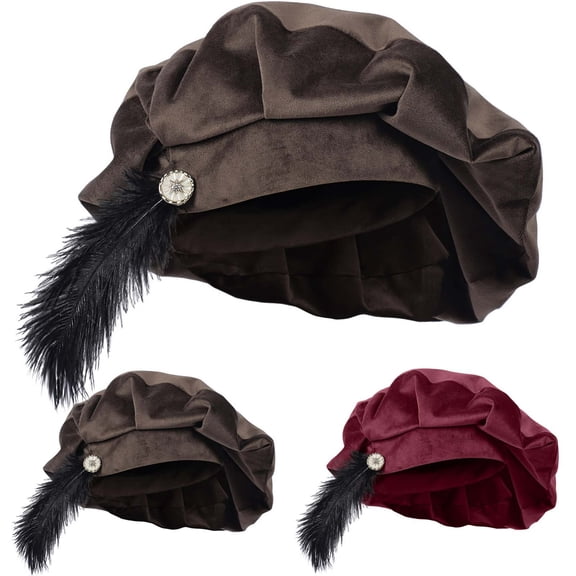 Faux Suede Medieval Tudor Flat Cap, Vintage Beret Hat, Renaissance Costume Hat for Men Women