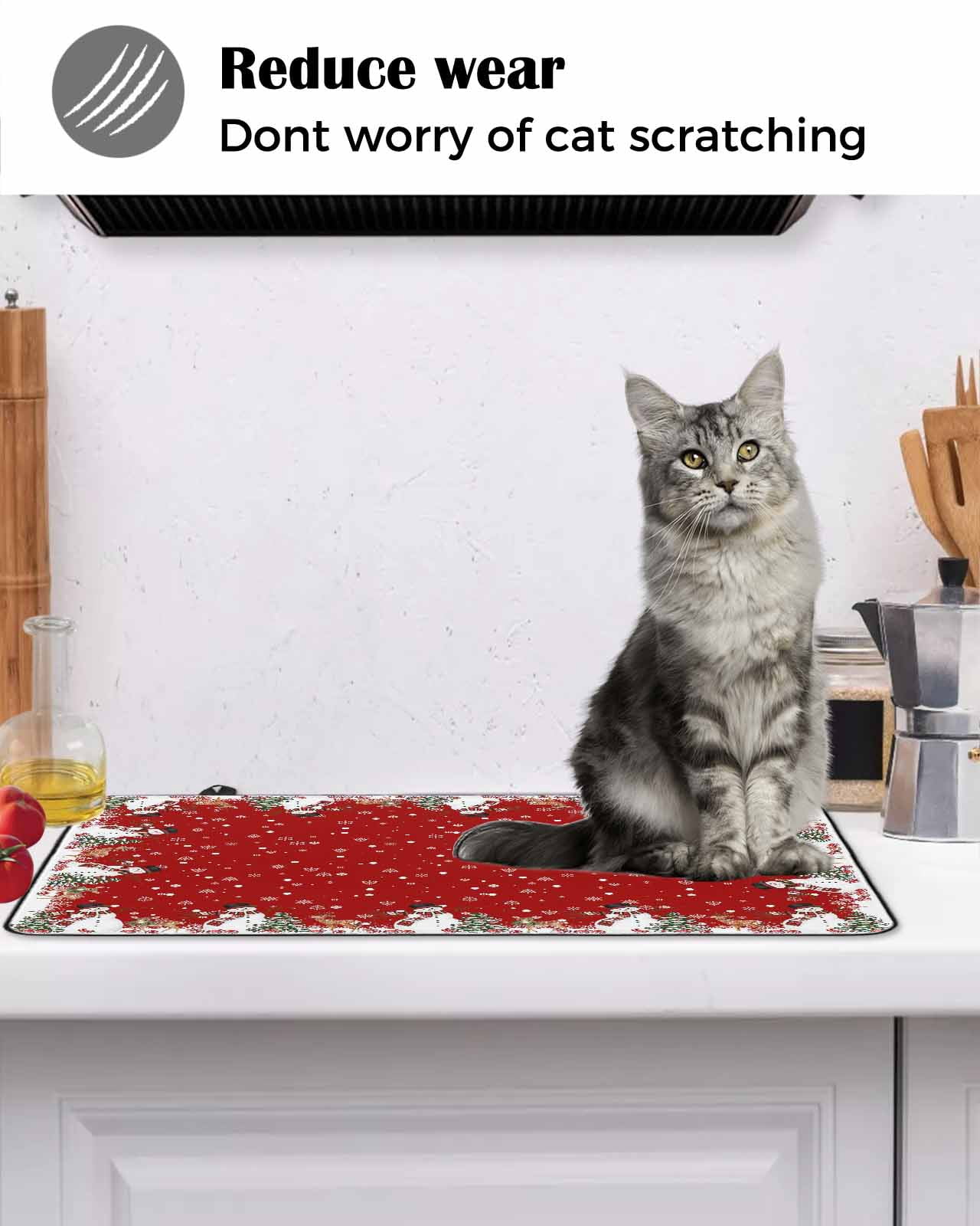 Large Induction Cooktop Protector Mat Red Christmas Stove Top Covers for Electric Stove, Winter Snowman Pine Tree Deer Snowflakes Decorative Stove Burner Cover Mats, Glass Top Stove Cover